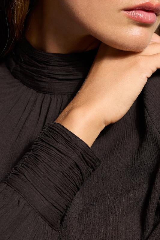 LTS Tall Chocolate Brown High Neck Crinkle Blouse | Long Tall Sally 4