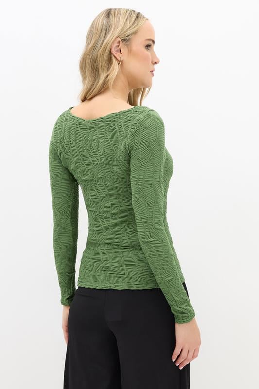 LTS Tall Green Textured Slash Neck Top | Long Tall Sally 4