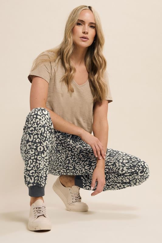 LTS Tall Women's Charcoal Grey & Brown Leopard Print Cuffed Joggers | Long Tall Sally 4