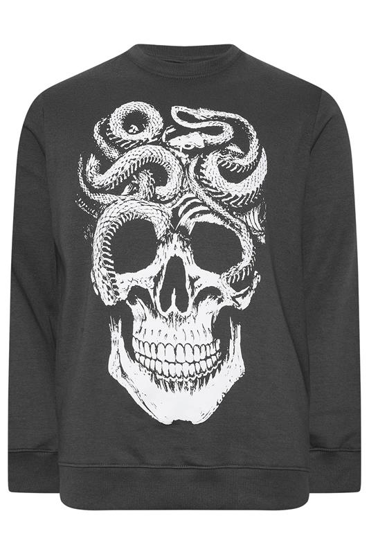 BadRhino Big & Tall Ebony Grey Skull & Snake Graphic Sweatshirt | BadRhino 1
