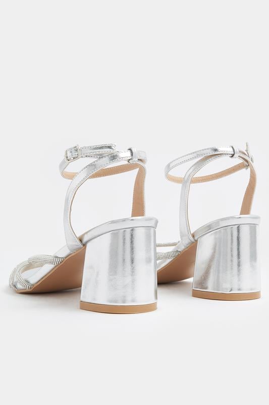 Silver Diamante Asymmetric Block Heels In Wide E Fit & Extra Wide EEE Fit | Yours Clothing 5