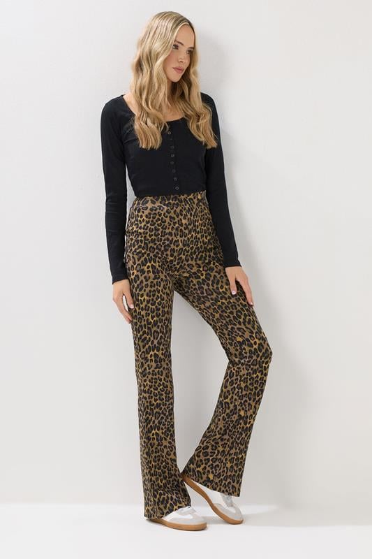LTS Tall Brown Leopard Print Flared Leggings | Long Tall Sally 1