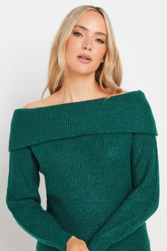 LTS Tall Womens Dark Green Bardot Mini Jumper Dress | Long Tall Sally 4