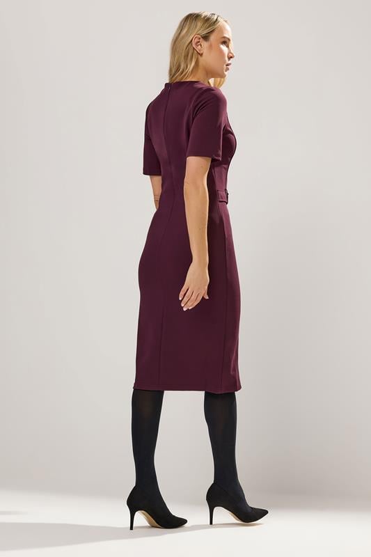 LTS Tall Berry Red Tailored Button Midi Dress | Long Tall Sally 3