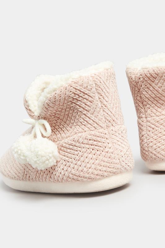 Pink Fluffy Chevron Slipper Boots In Wide E Fit | Yours Clothing 4