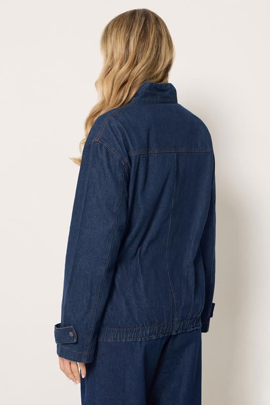 LTS Tall Women's Blue Denim Funnel Neck Bomber Jacket | Long Tally Sally 2