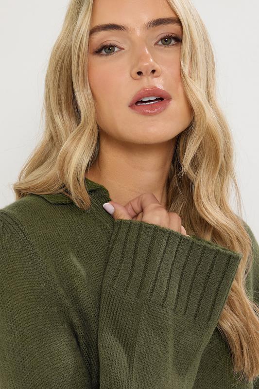 LTS Tall Khaki Green Knitted Collared Jumper | Long Tall Sally 4