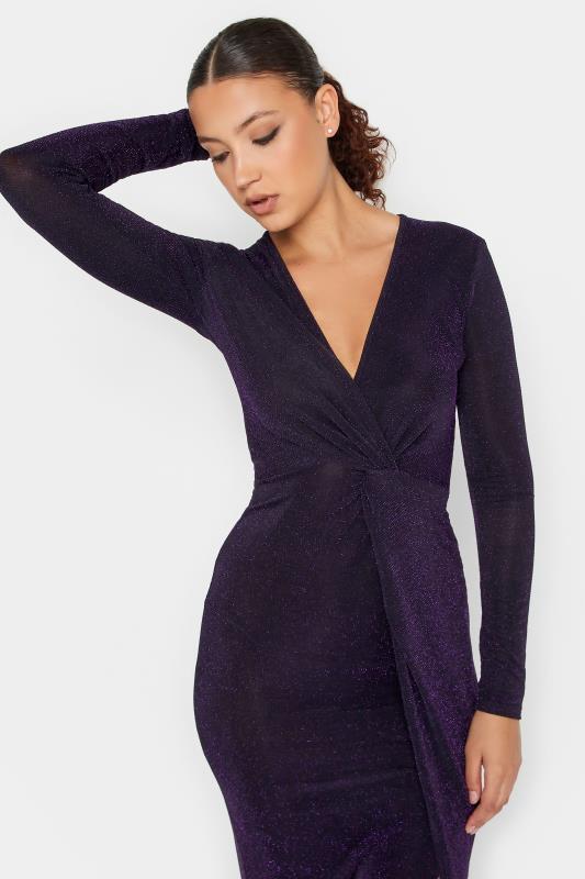 LTS Tall Women's Black & Purple Glitter Twist Wrap Midi Dress | Long Tall Sally 4