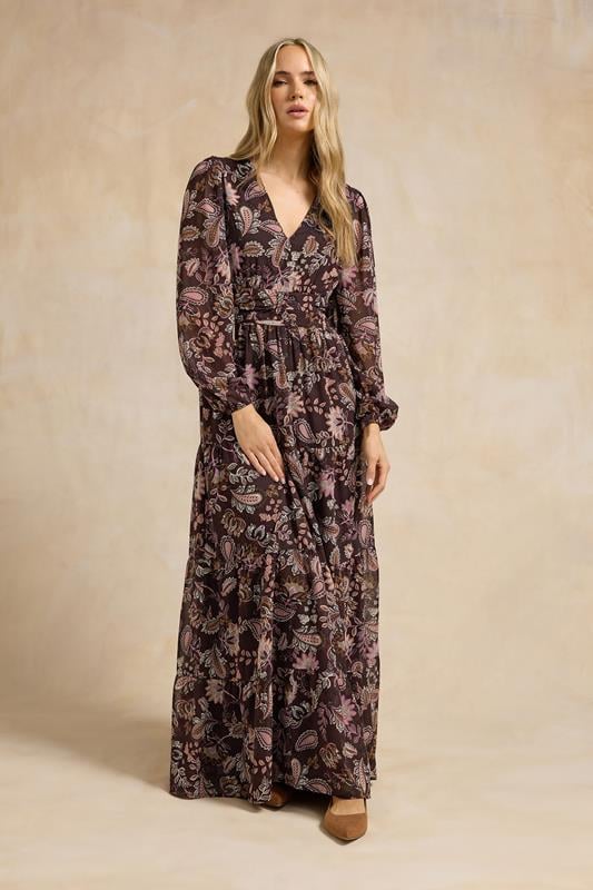 Tall  LTS Tall Chocolate Brown Paisley Chiffon Tiered Dress