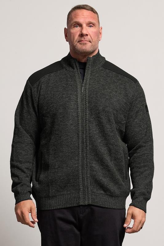 D555 Big & Tall Charcoal Grey Marl Zip Through Knitted Jumper