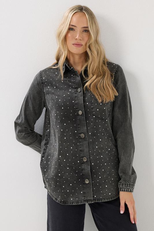 LTS Tall Grey Studded Denim Shirt | Long Tall Sally 1