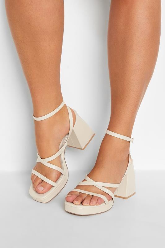 Plus Size  LIMITED COLLECTION Cream Strappy Platform Block Heel Sandals In Wide E Fit & Extra Wide EEE Fit