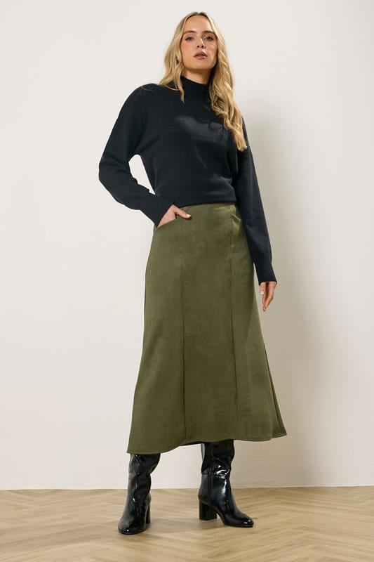 Tall  LTS Tall Khaki Green Faux Suede Midaxi Skirt