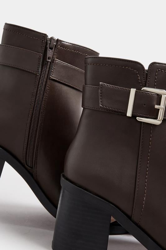 Brown Faux Leather Buckle Detail Ankle Boots In Extra Wide EEE Fit | Yours Clothing 5