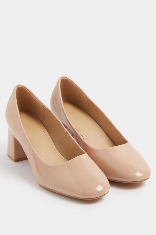 Plus Size  Yours Nude Faux Leather Block Heel Court Shoes In Extra Wide EEE Fit