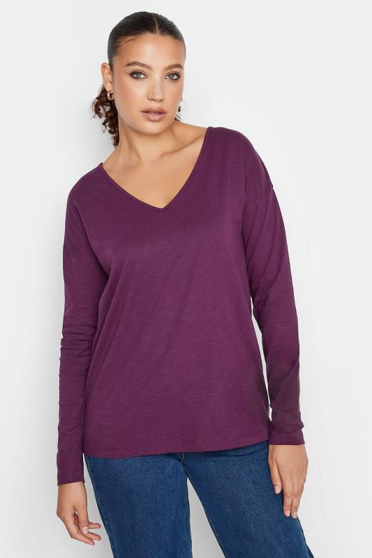 Tall  LTS Tall Purple V-Neck Long Sleeve Cotton T-Shirt