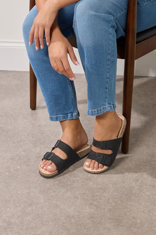 Black Faux Suede Buckle Strap Sandals In Extra Wide EEE Fit | Yours Clothing 1