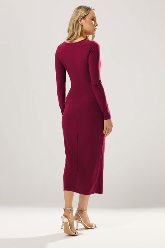 LTS Tall Wine Red Jersey Drape Long Sleeve Buckle Dress | Long Tall Sally 3