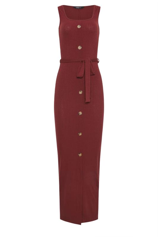 LTS Tall Women's Red Ribbed Button Through Maxi Dress | Long Tall Sally 5
