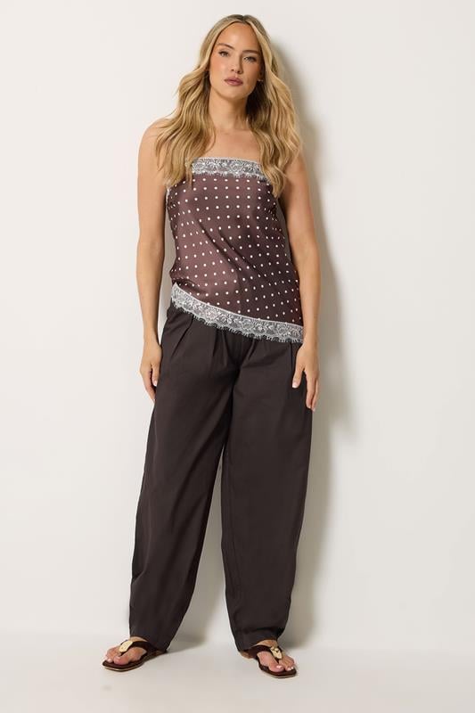  LTS Tall Chocolate Brown Cotton Barrel Leg Trousers
