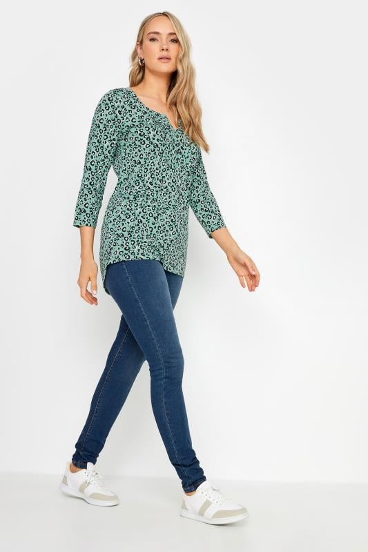 LTS Tall Mint Green Print Pintuck Button Henley Top | Long Tall Sally 2