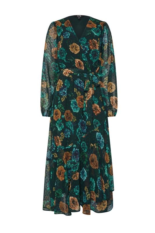LTS Tall Dark Green Floral Chiffon Dobby Dress | Long Tall Sally 1