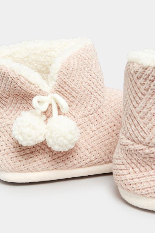Pink Fluffy Chevron Slipper Boots In Wide E Fit | Yours Clothing 5