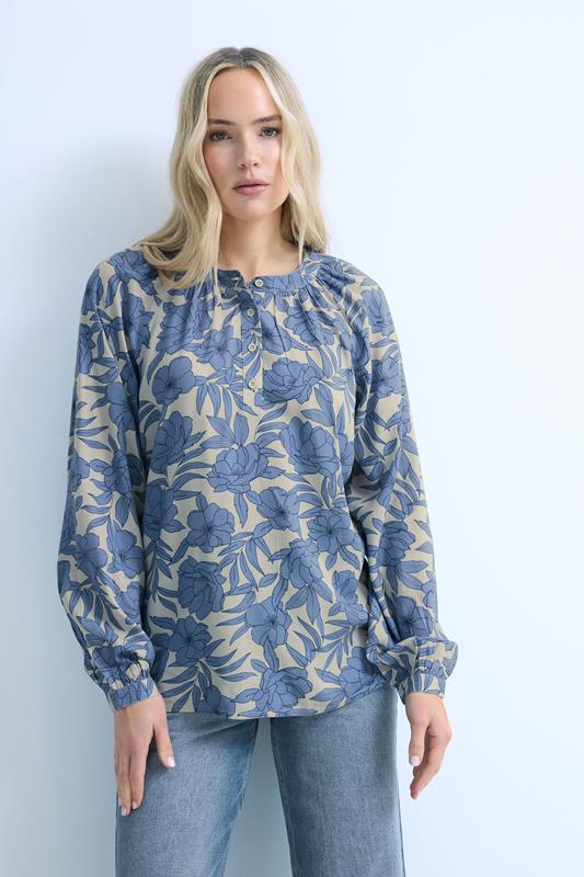 Tall  LTS Tall Cream & Blue Placket Raglan Blouse