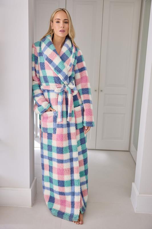 Tall  LTS Tall Blue & Pink Check Shawl Dressing Gown