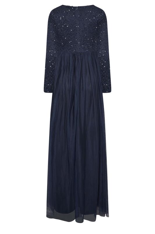 LTS Tall Women's Navy Blue Long Sleeve Sequin Hand Embellished Maxi Dress | Long Tall Sally 7