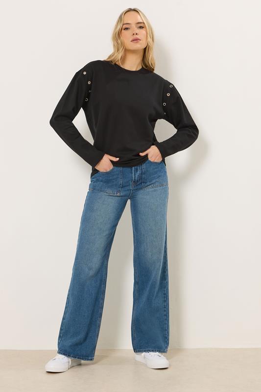 LTS Tall Women's Black Eyelet Detail Sweatshirt | Long Tall Sally 2