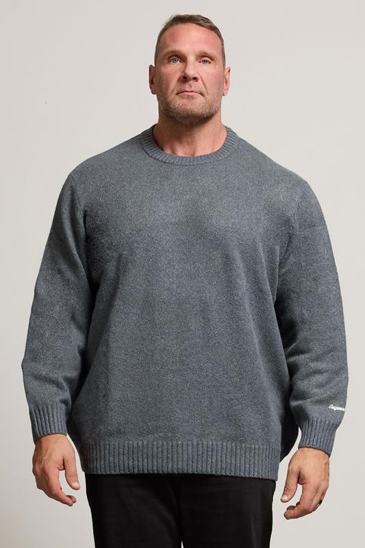 JACK & JONES Big & Tall Dark Grey Crew Neck Knit Jumper