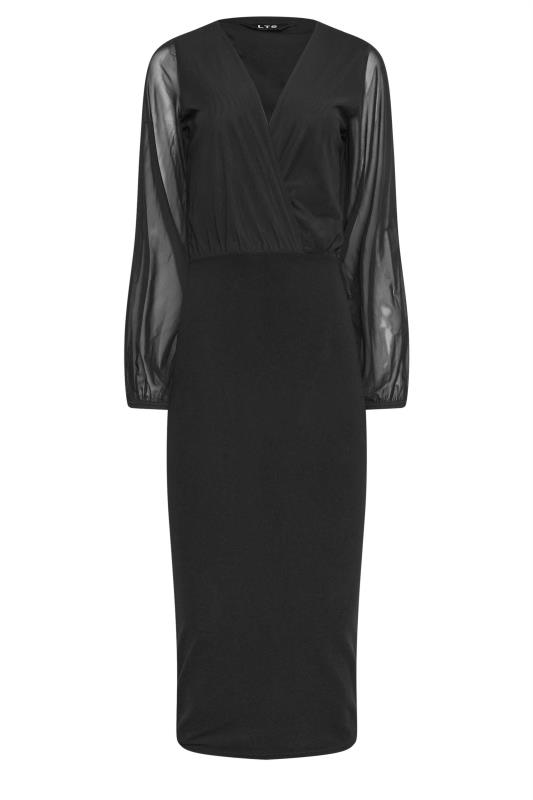 LTS Tall Black Mesh Sleeve Wrap Dress | Long Tall Sally  5
