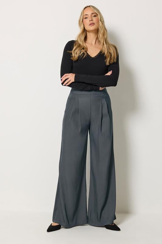LTS Tall Women's Grey Pleat Front Wide Leg Trousers | Long Tall Sally 1
