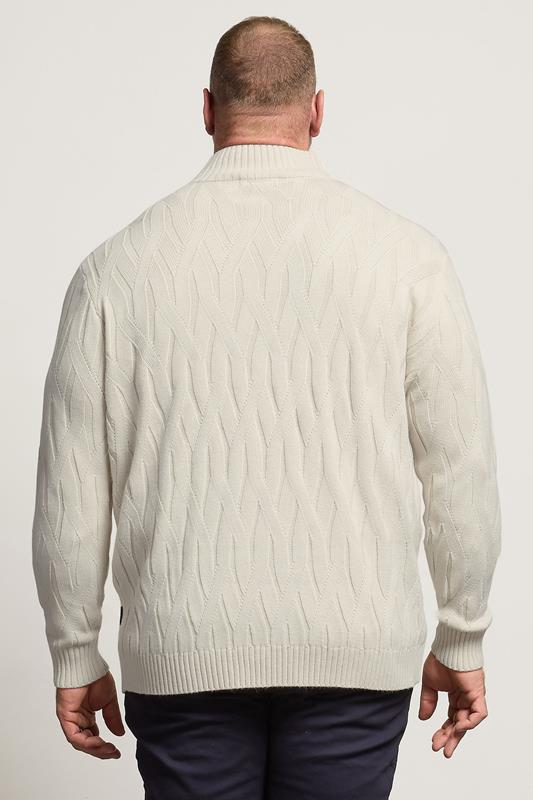 BadRhino Big & Tall Marshmallow Cream Cable Knit Quarter Zip Jumper | BadRhino 3