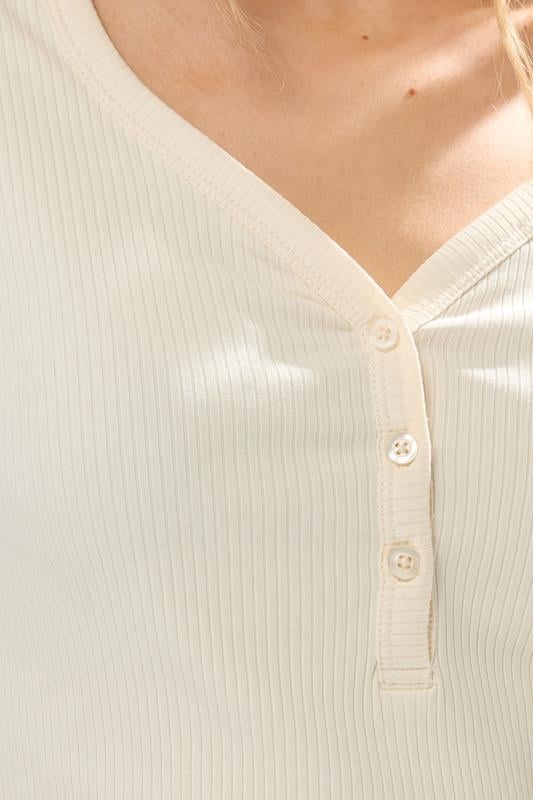 LTS Tall Ivory White Cotton Ribbed Henley Top | Long Tall Sally 4