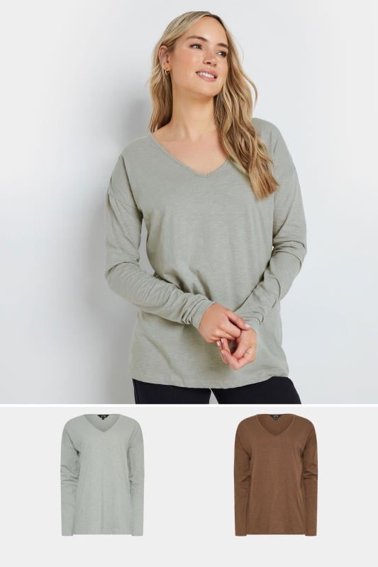 Tall  LTS Tall 2 PACK Grey & Brown Long Sleeve T-Shirts