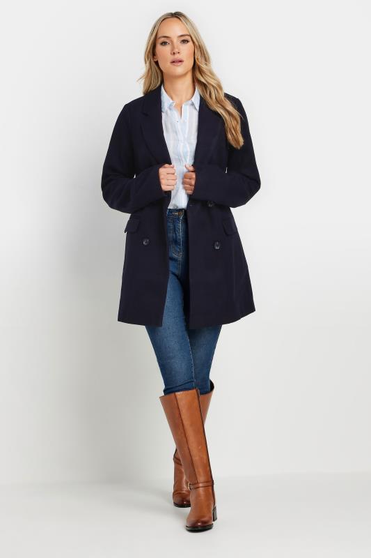 LTS Tall Women's Navy Blue Double Breasted Brushed Jacket | Long Tall Sally 3