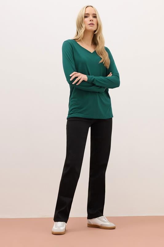 LTS PREMIUM Tall Forest Green Long Sleeve V-Neck Top | Long Tall Sally 2