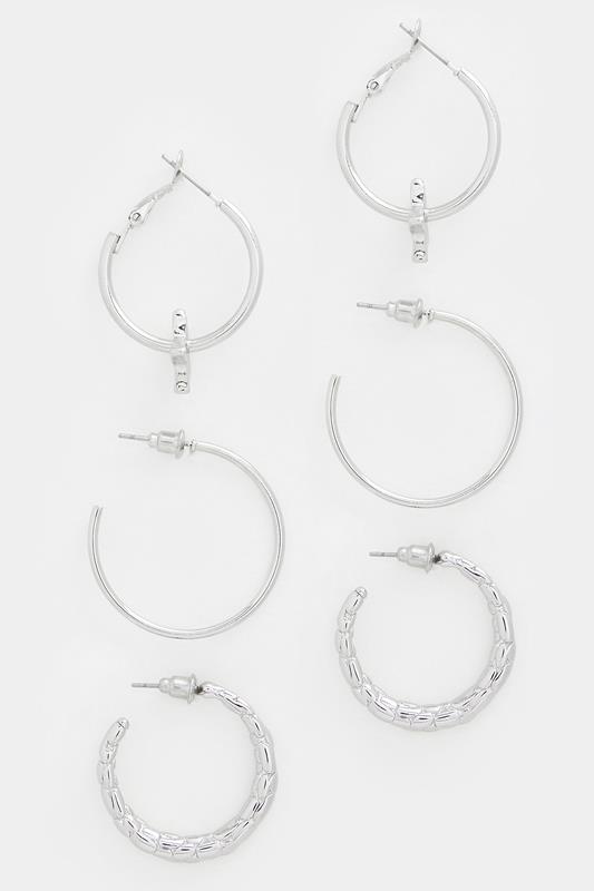  YOURSET 3 PACK Silver Tone Star Hoop Earrings