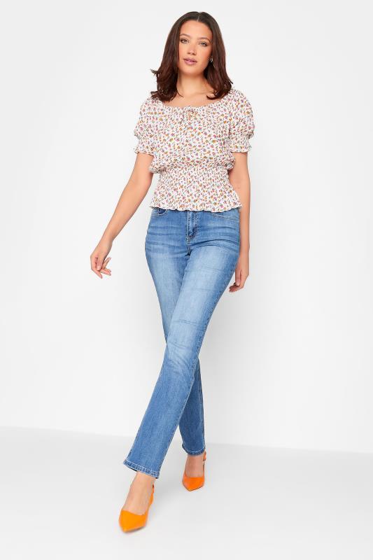 LTS Tall White Floral Crinkle Bardot Top | Long Tall Sally 6