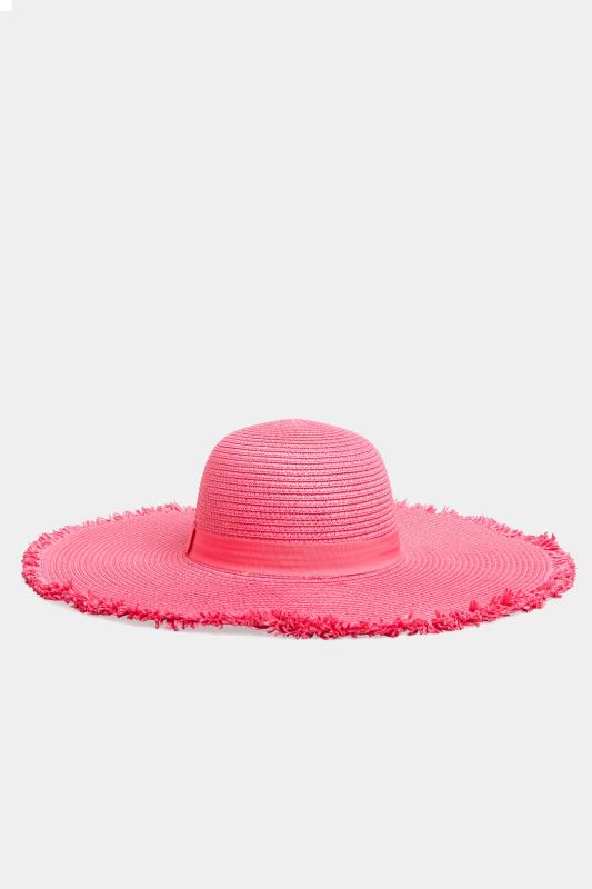 Hot Pink Frayed Edge Straw Hat | Yours Clothing  3