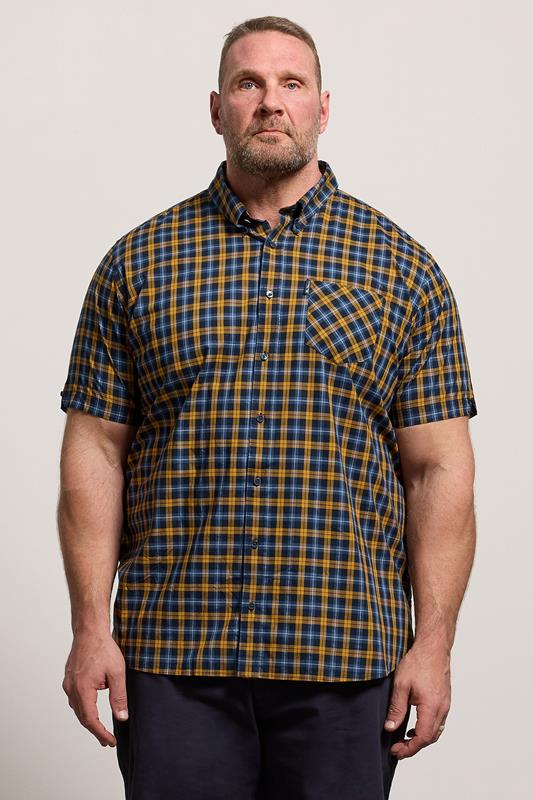 BEN SHERMAN Big & Tall Gold Yellow Check Print Shirt | BadRhino 1