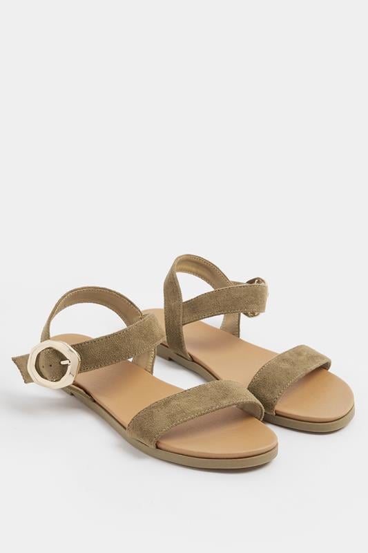  Yours Khaki Green Buckle Detail Sandals In Wide E Fit