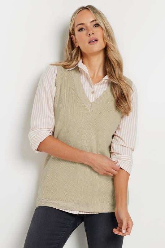 LTS Tall Women's Beige Brown V-Neck Knitted Vest Top | Long Tall Sally 3