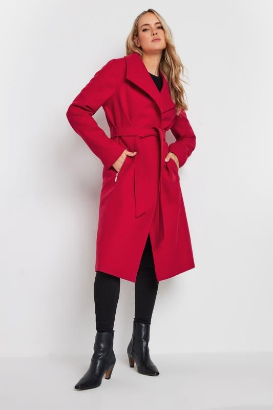 Tall  LTS Tall Red Belted Wrap Formal Coat