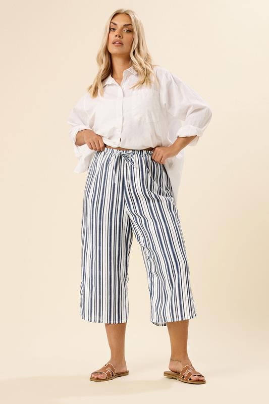 YOURS Plus Size Blue Linen Look Culottes  | Yours Clothing 1