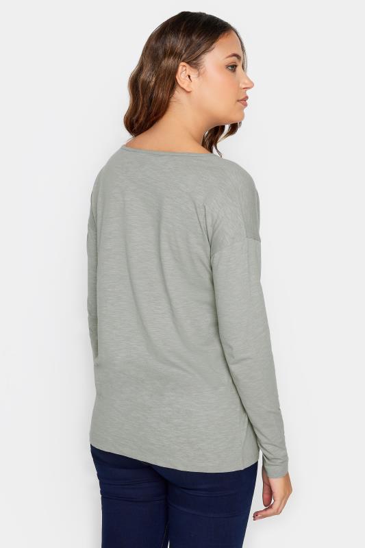 LTS Tall Light Grey V-Neck Long Sleeve Cotton T-Shirt | Long Tall Sally 3