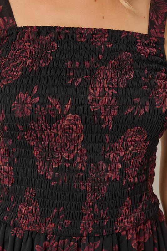 LTS Tall Women's Black & Red Rose Shirred Maxi Dress | Long Tall Sally