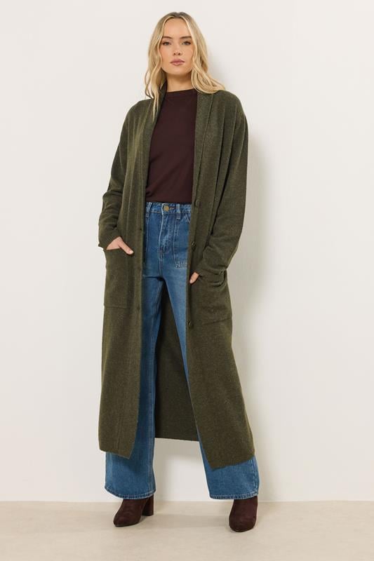 Tall  LTS Tall Khaki Green Knitted Maxi Cardigan